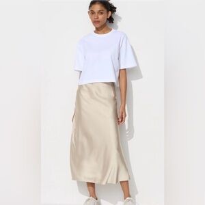 Uniqlo Satin Skirt MIDI Champagne Sz O